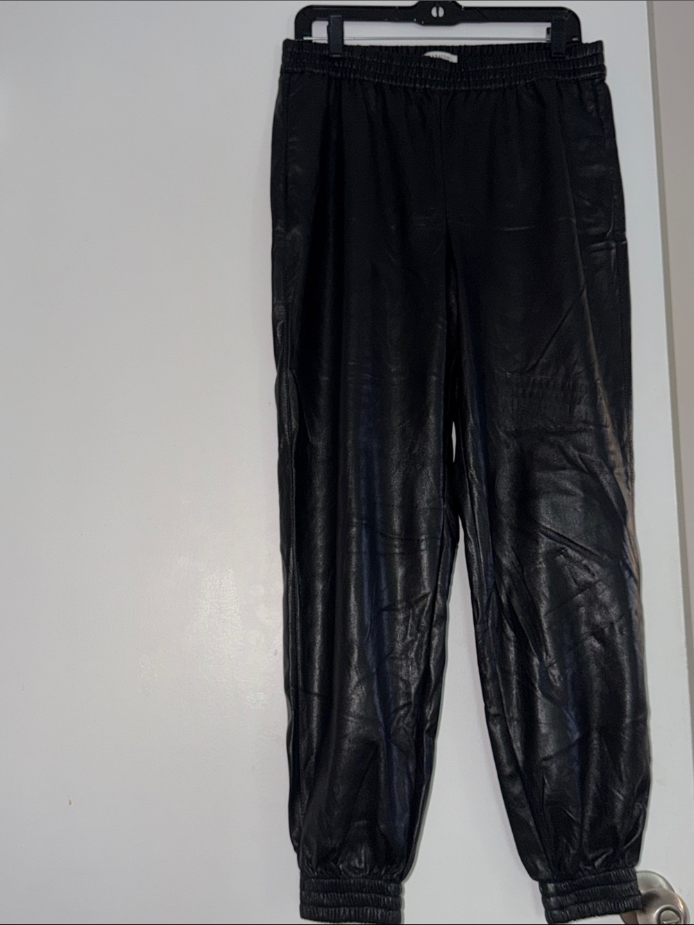 Babaton Black Faux Leather Jogger Pants